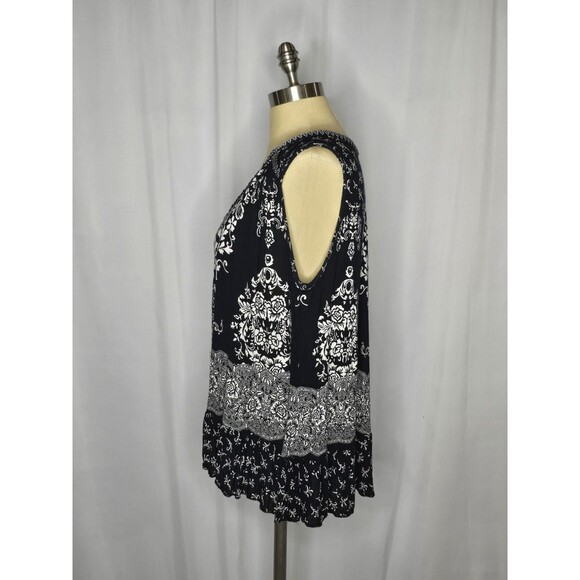 Women’s XL Boho Black Floral Peplum Tank Top Festival Cottagecore Rayon - Picture 2 of 8